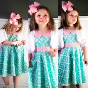 Lola Ultimate twirl dress in aqua/pink