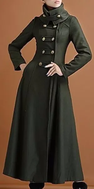 Long Military Cashmere Wool Coat