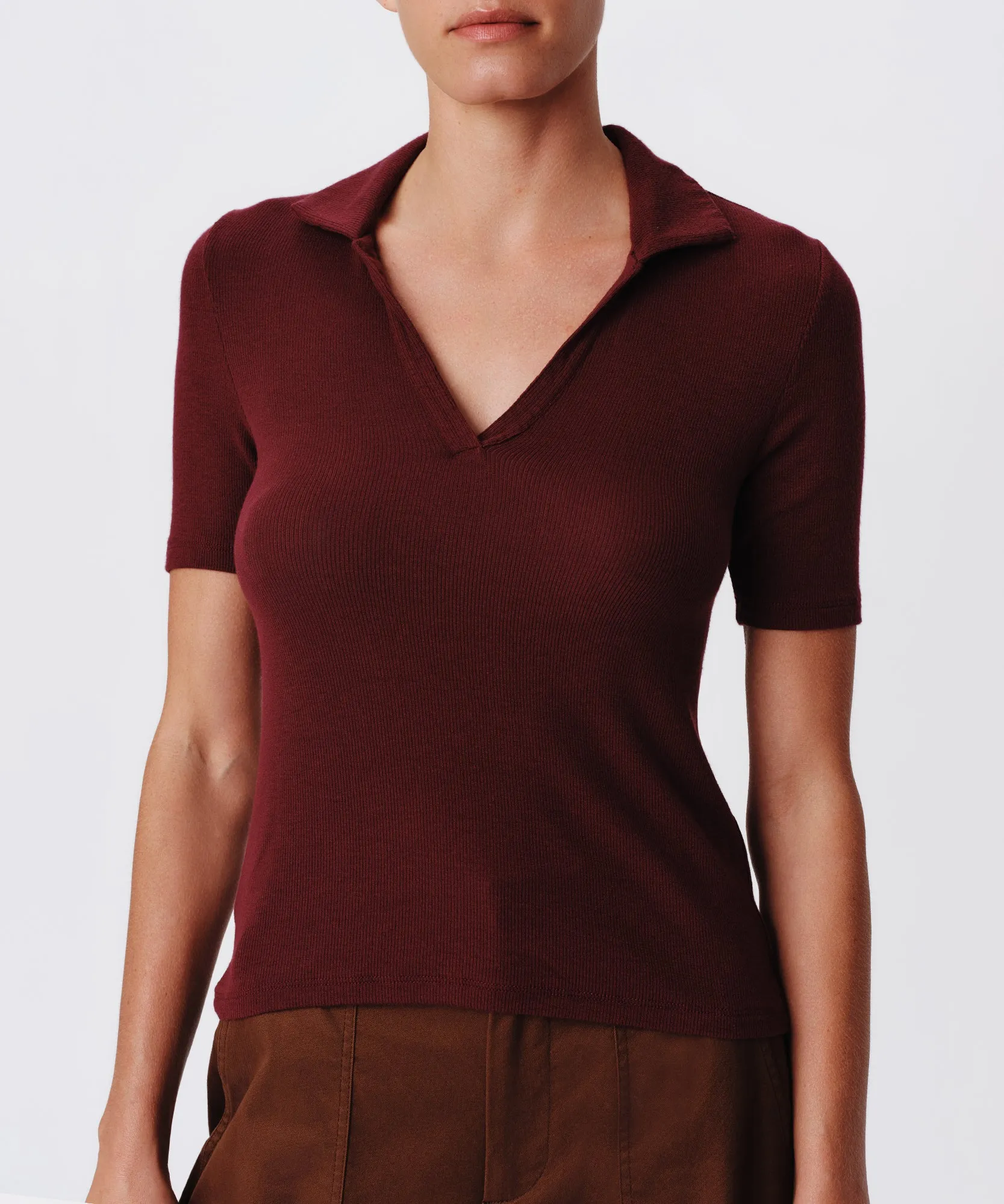 Modal Rib Split Neck Top - Merlot