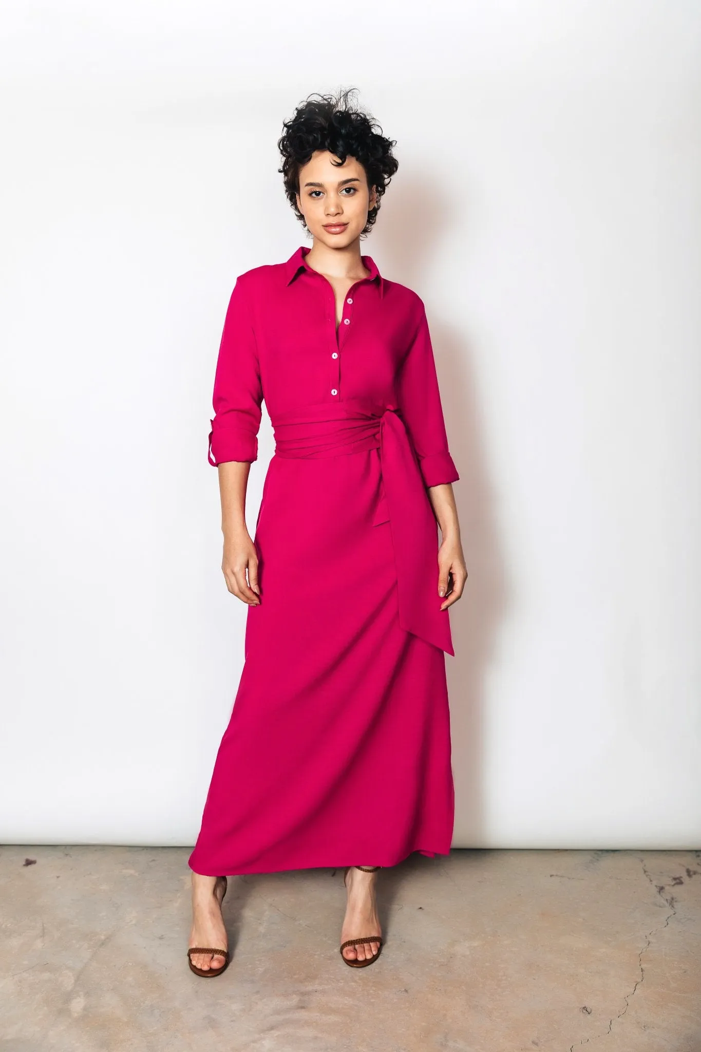 Morgan Maxi Length Henley Dress | Fuchsia