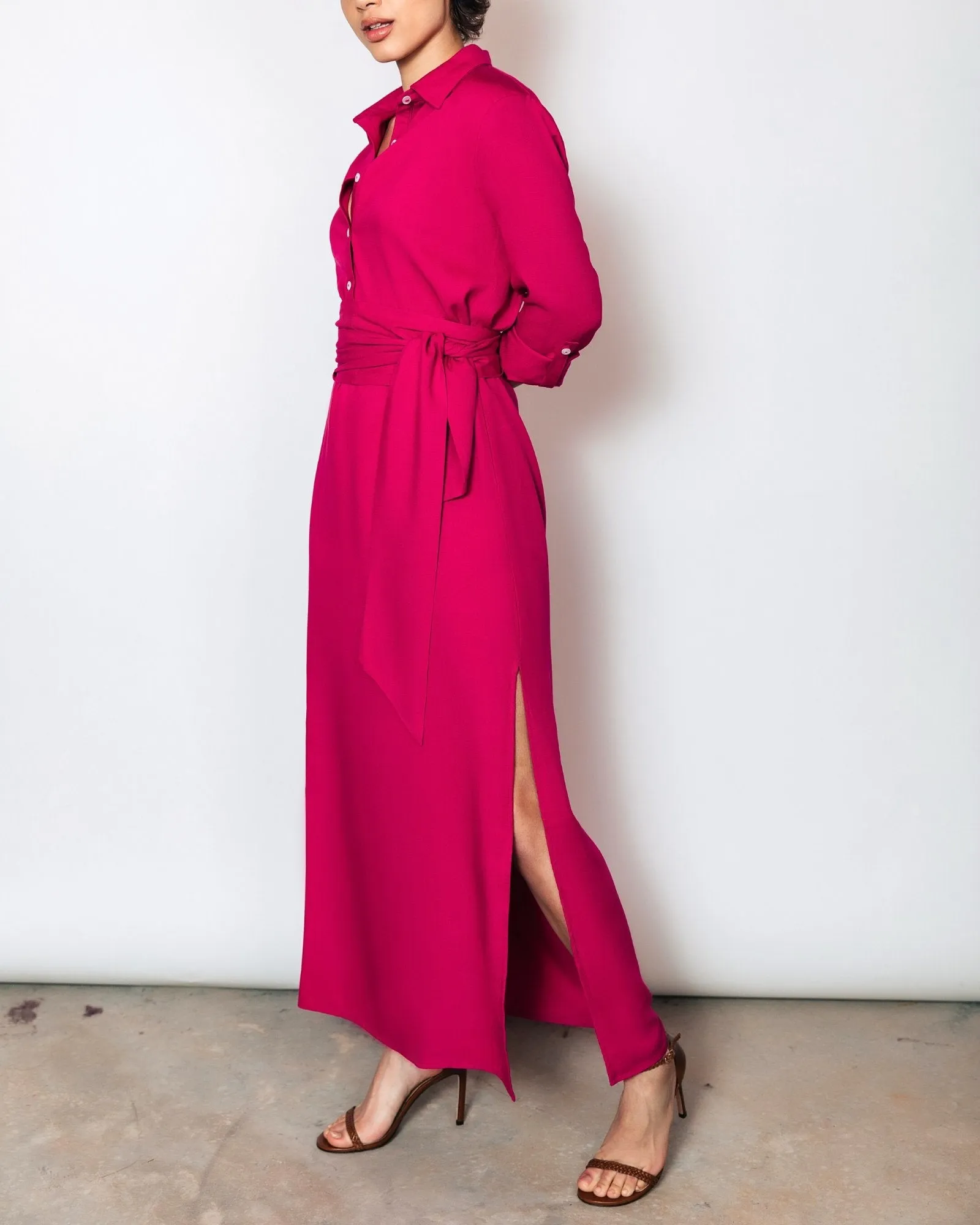 Morgan Maxi Length Henley Dress | Fuchsia