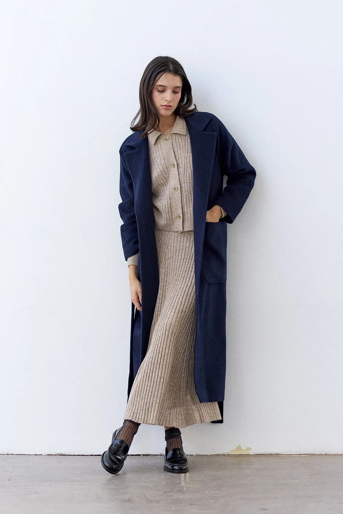 Notch Collar Long Baby Alpaca Coat - Medianoche