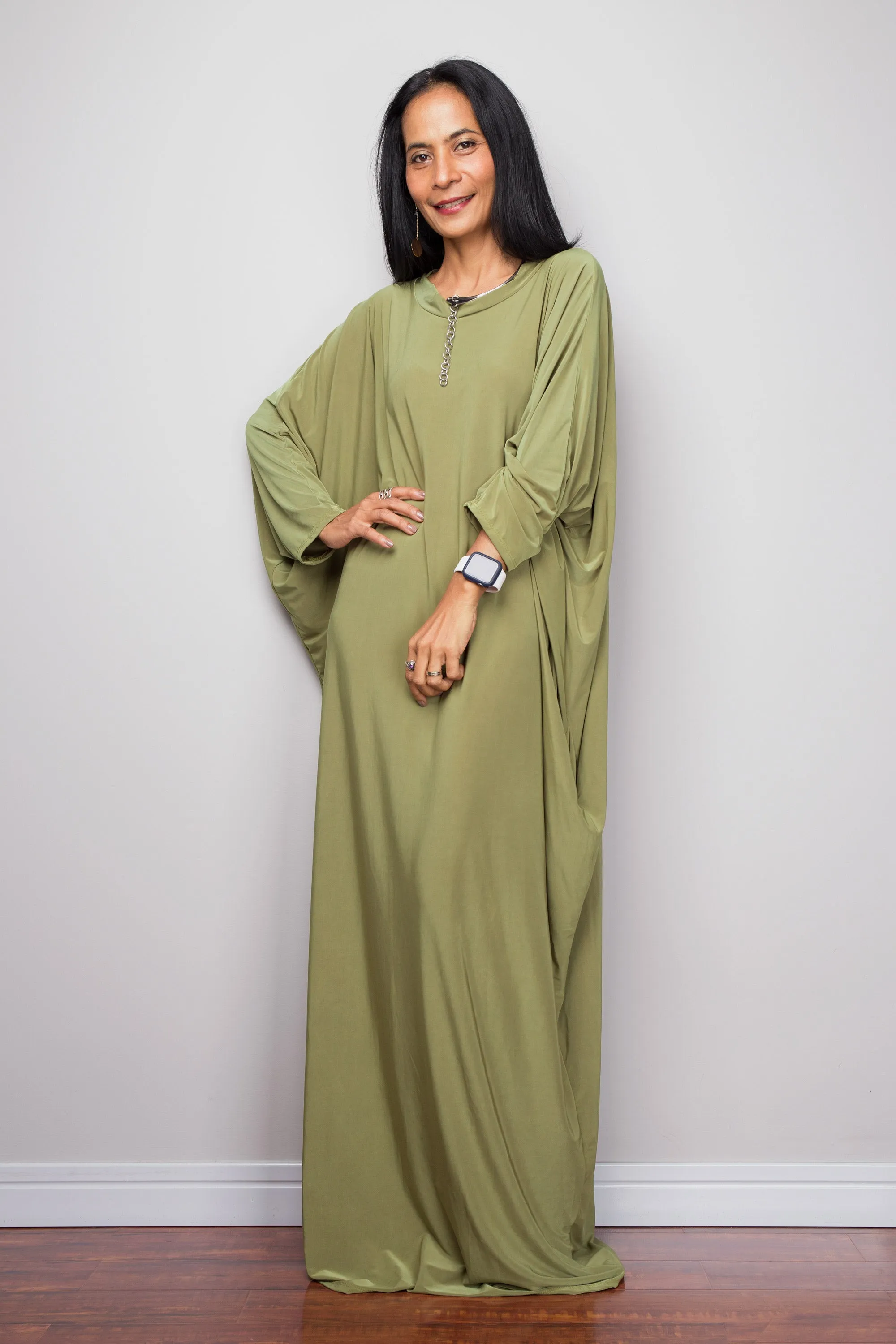 Olive Green Modest Kaftan Dress