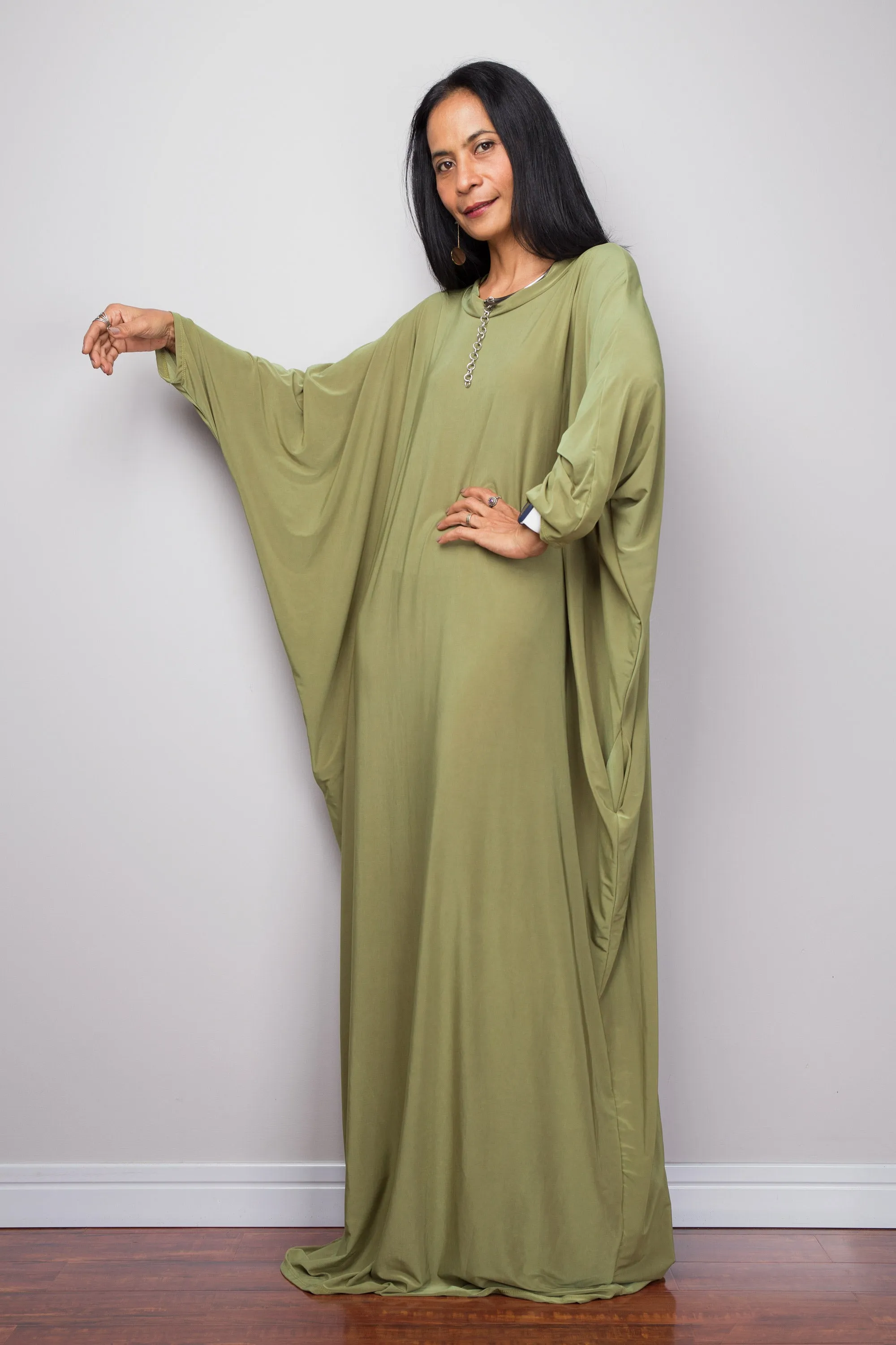 Olive Green Modest Kaftan Dress