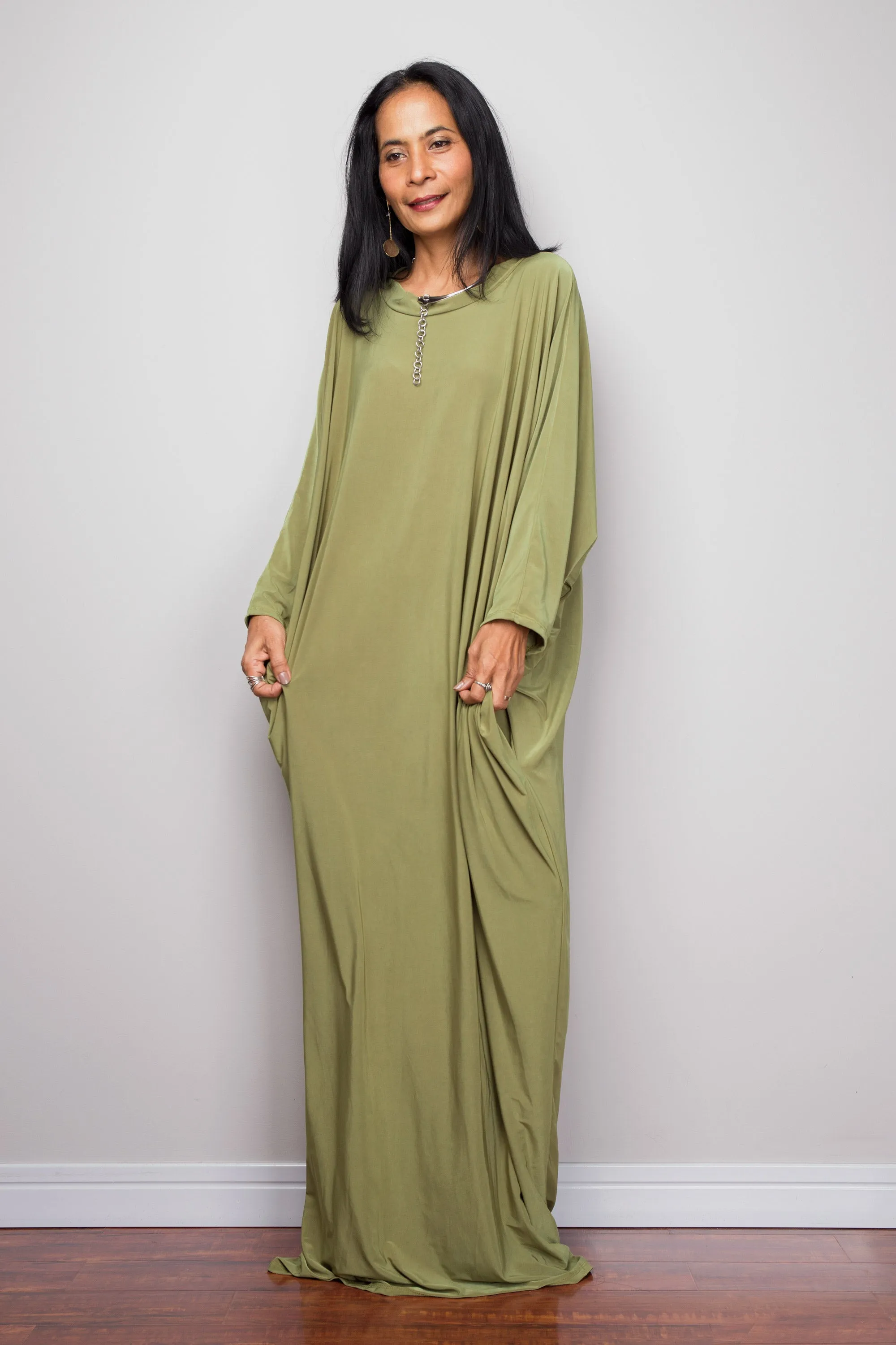 Olive Green Modest Kaftan Dress