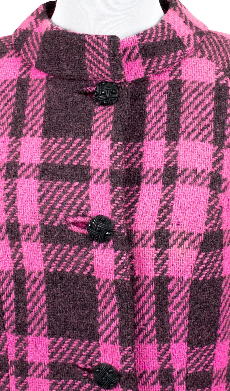 Pink and Black Plaid 1960s Vintage Coat by Mildred Warner