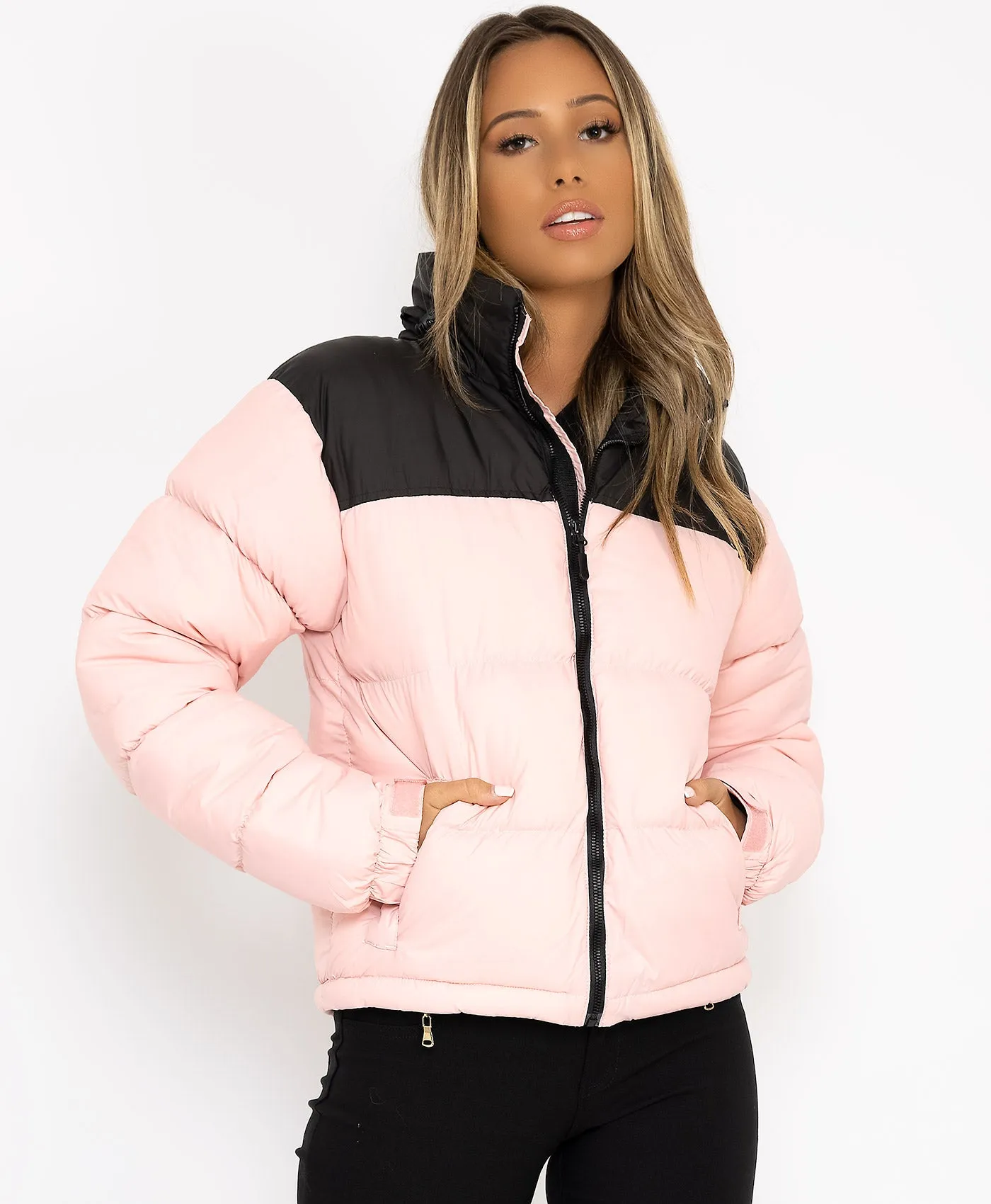 Pink Two Tone Padded Quilted Puffer Jacket