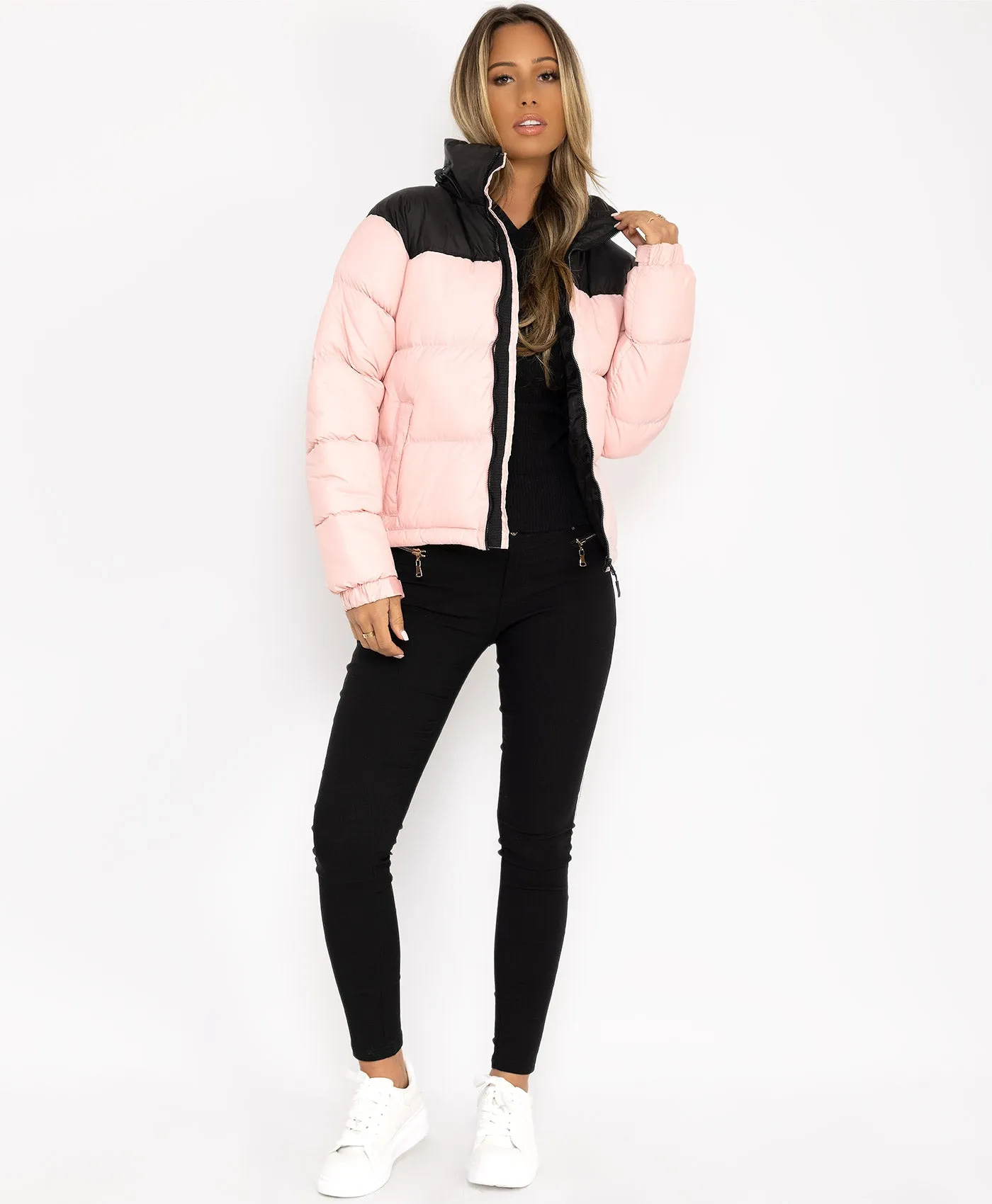 Pink Two Tone Padded Quilted Puffer Jacket