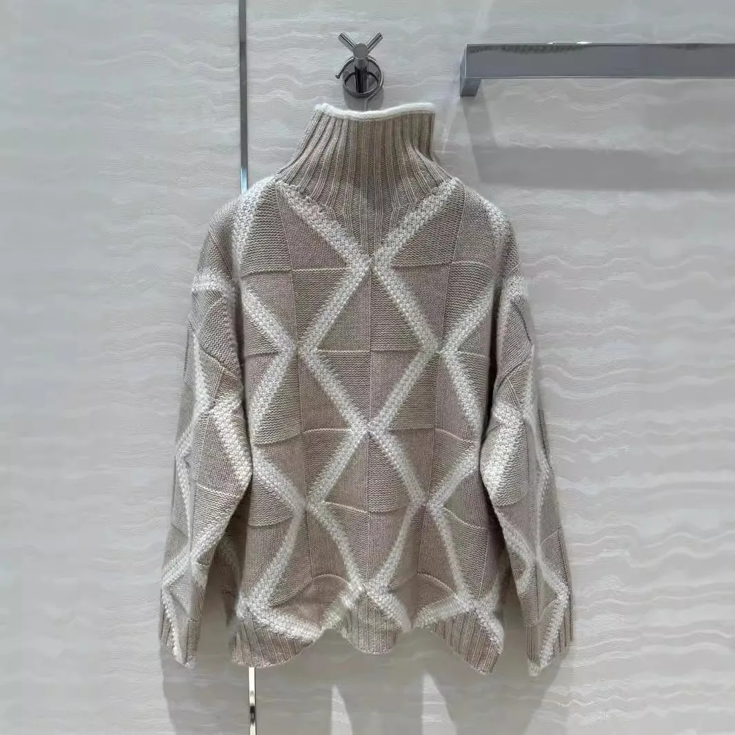 Pre Order:  Turtleneck Diamond Pattern Cotton Sweater