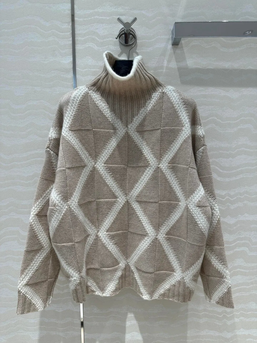 Pre Order:  Turtleneck Diamond Pattern Cotton Sweater