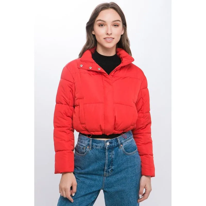 Puffer Jacket with Zipper and Snap Closure