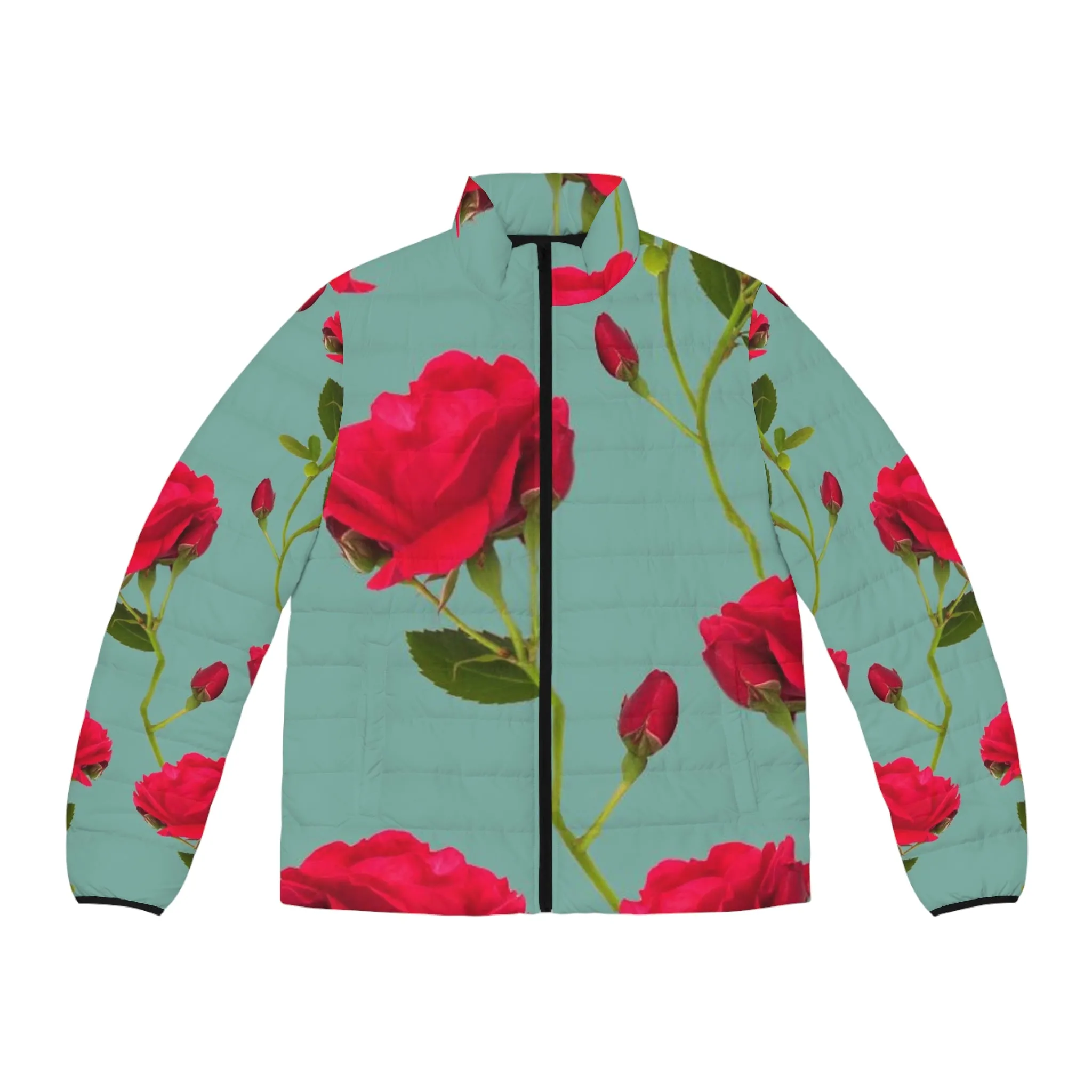 Red Flowers and blue - Men's Puffer Jacket