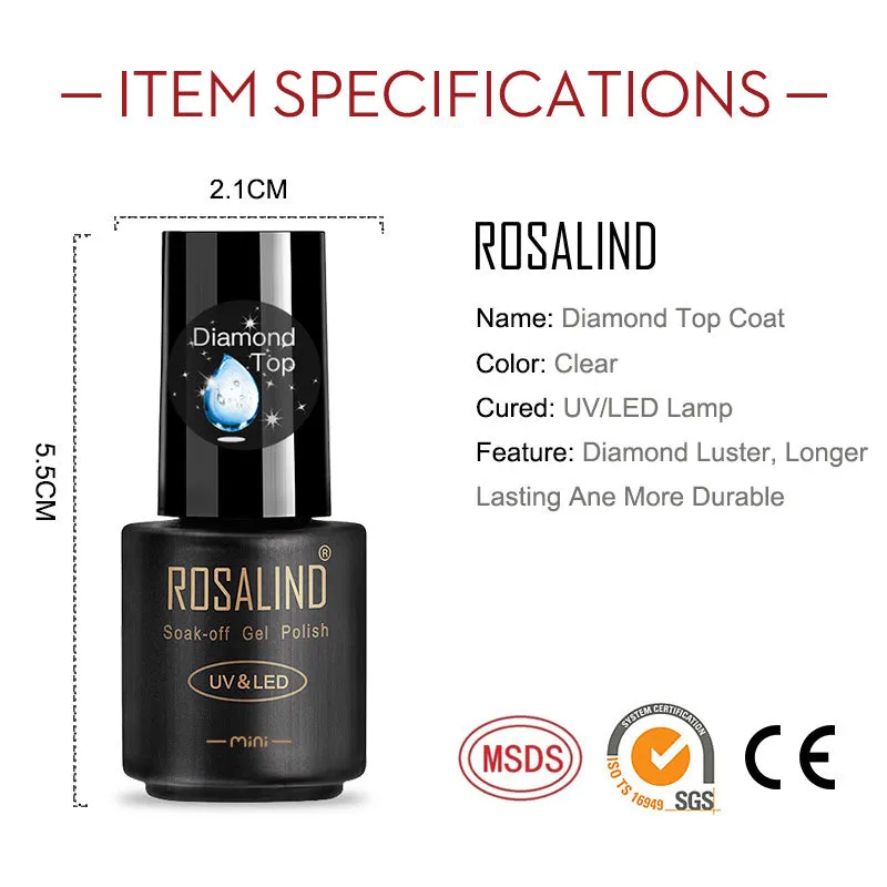 ROSALIND diamond nail gel top coat art design soak off top LED/UV lamp