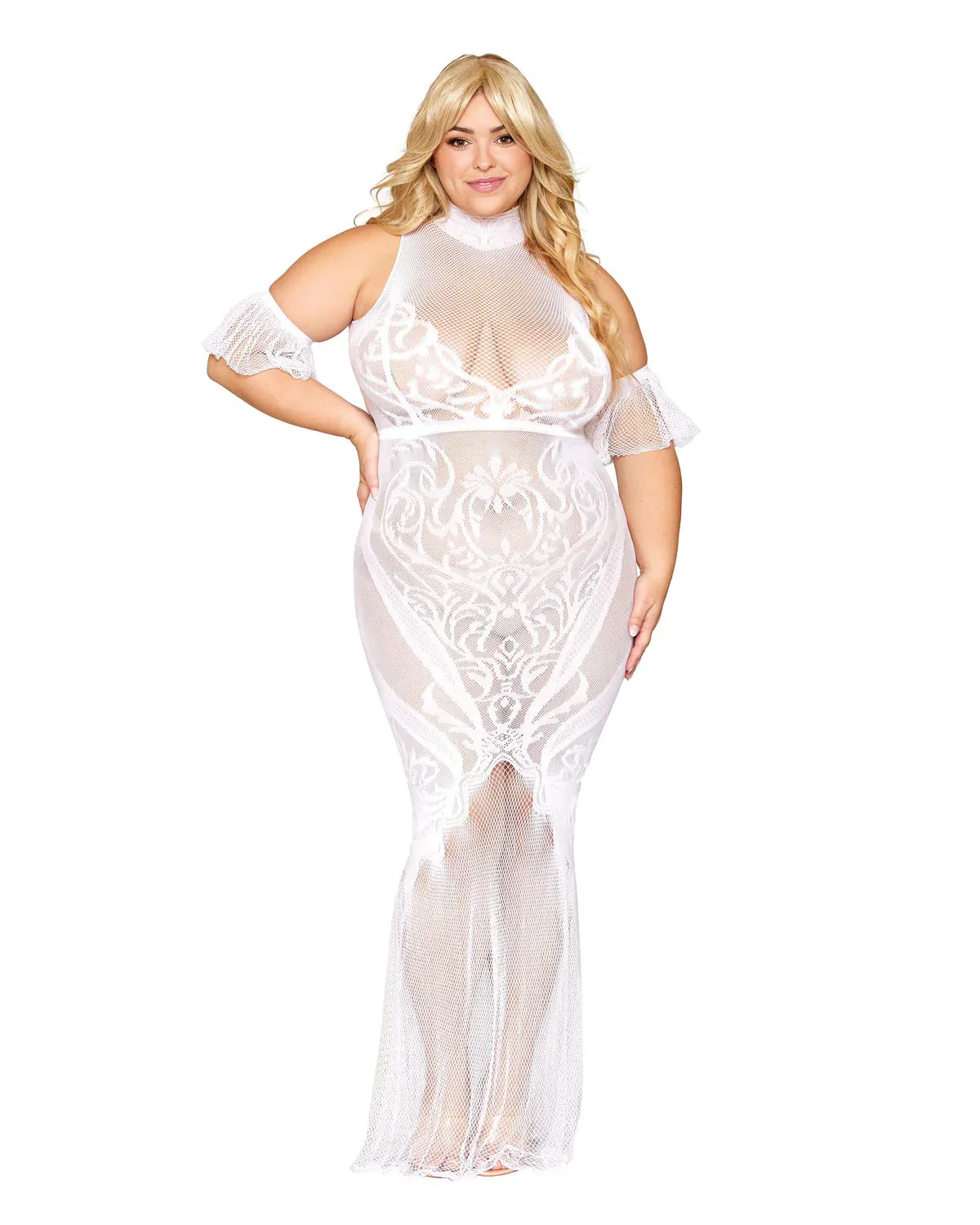 Seamless Geometric Fence Net Bodystocking Gown