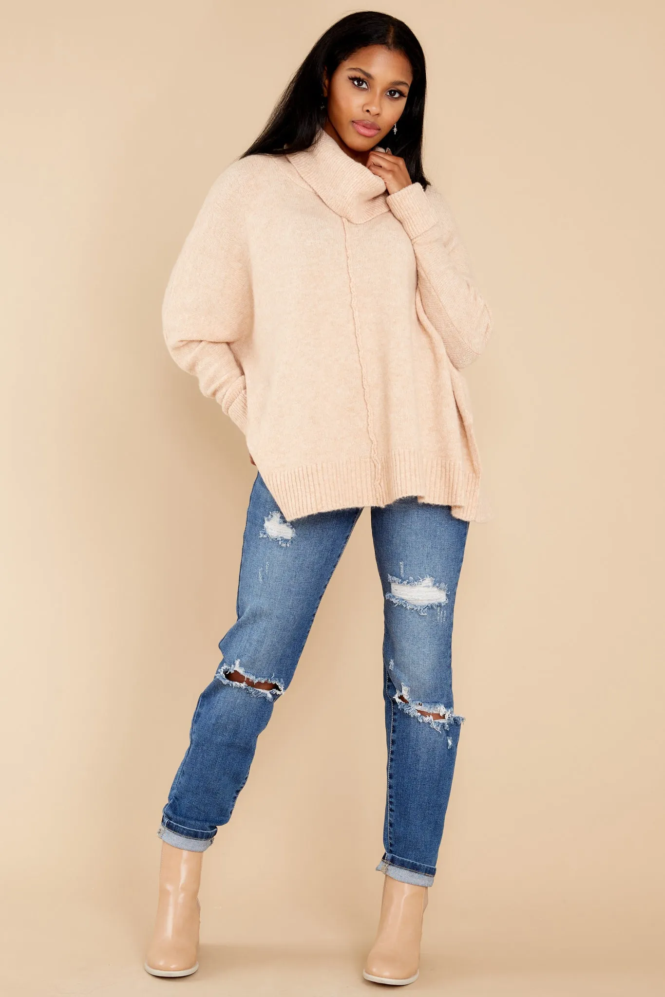 Secret To Love Beige Turtleneck Sweater