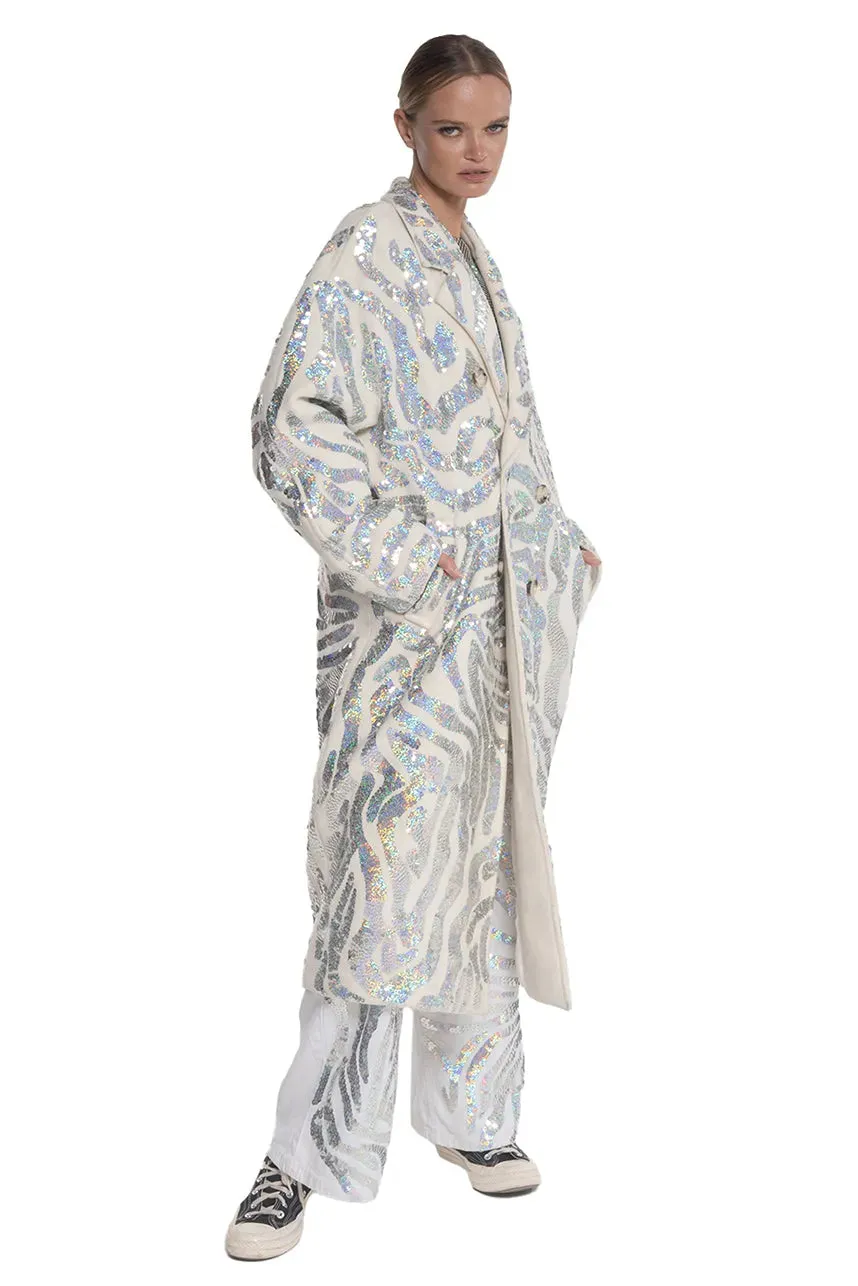 Silver Sequin Zebra Wool Coat