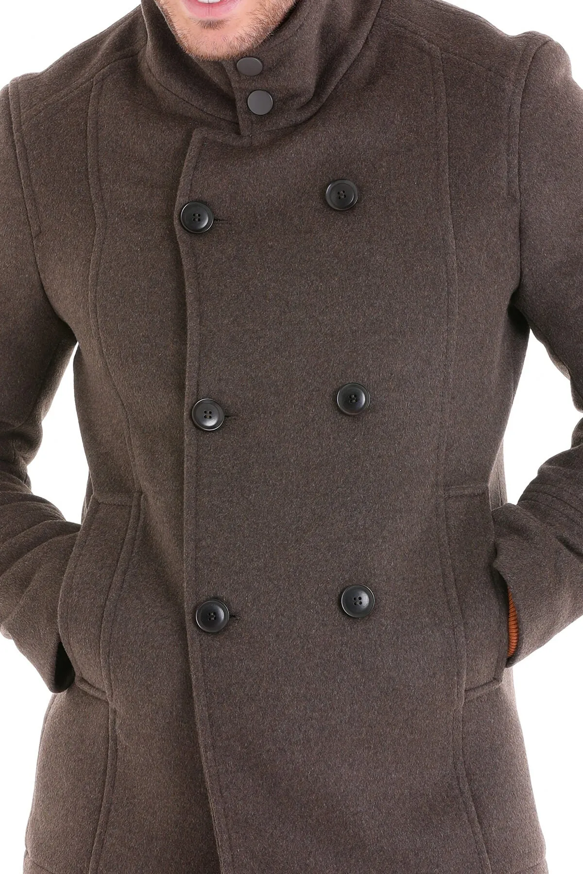 Slim Fit Double Breasted Brown Wool Blend Coat