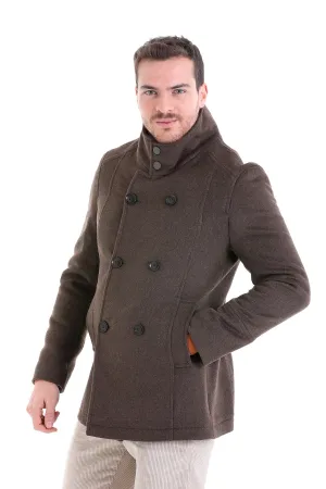 Slim Fit Double Breasted Brown Wool Blend Coat