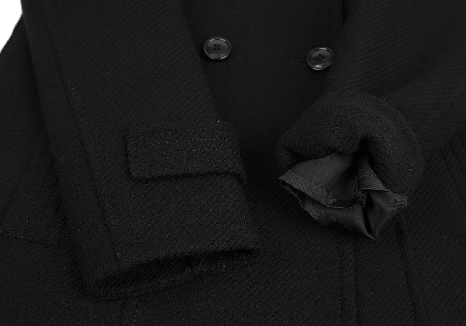 TOMORROWLAND  BALLSEY JAPAN. Black Wool Stand Collar Double Coat