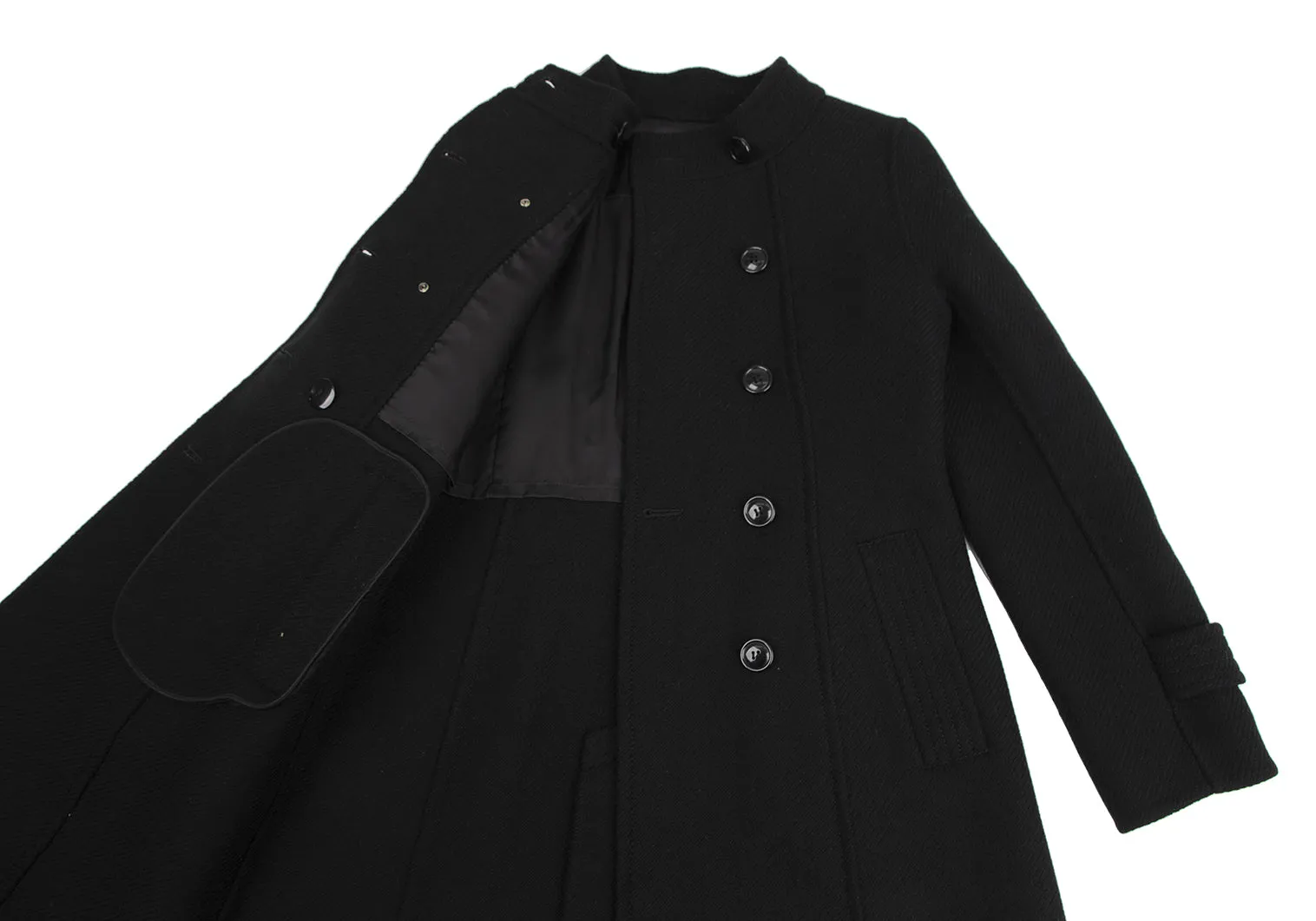 TOMORROWLAND  BALLSEY JAPAN. Black Wool Stand Collar Double Coat