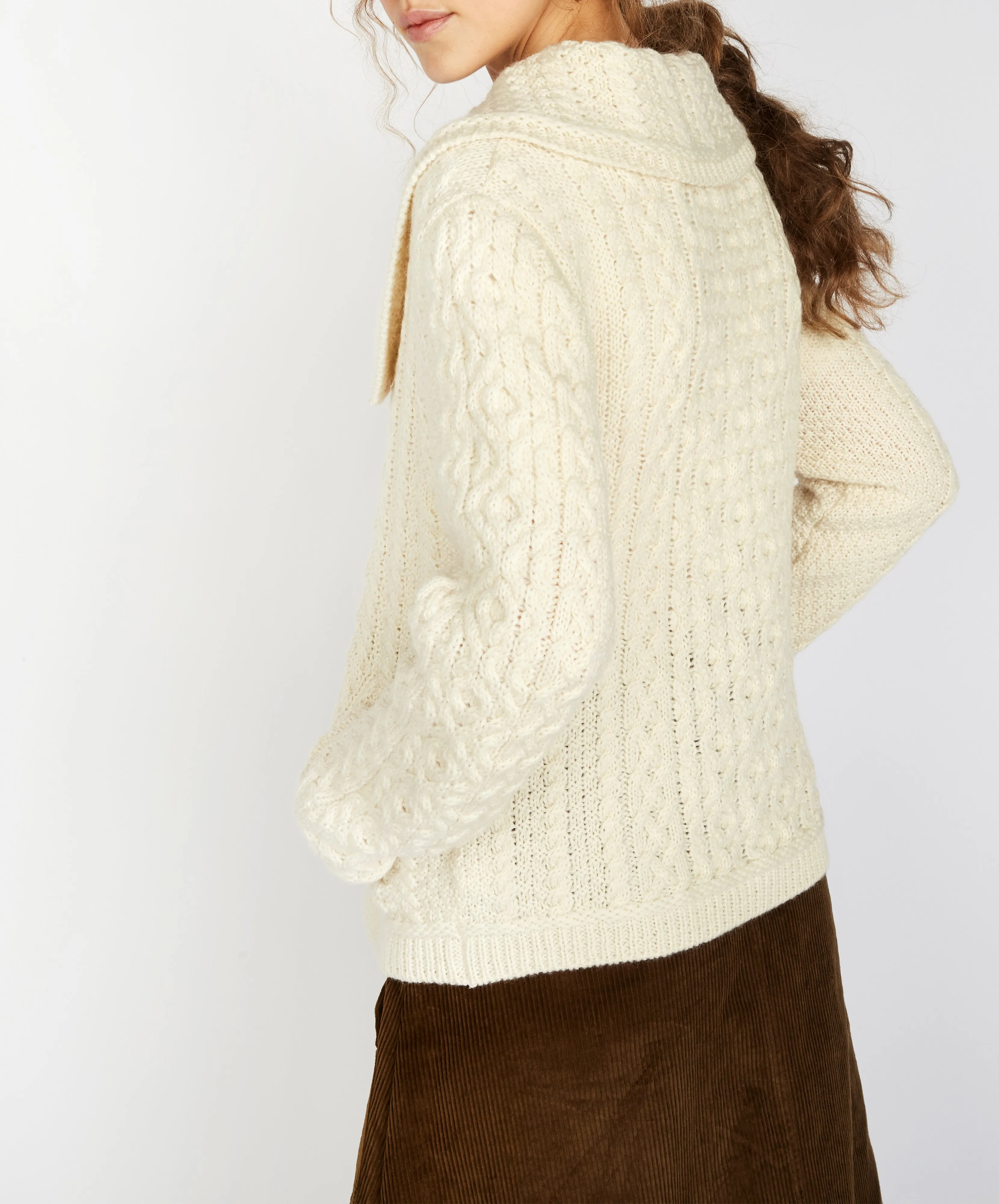 Willow Cropped Aran Cardigan Natural