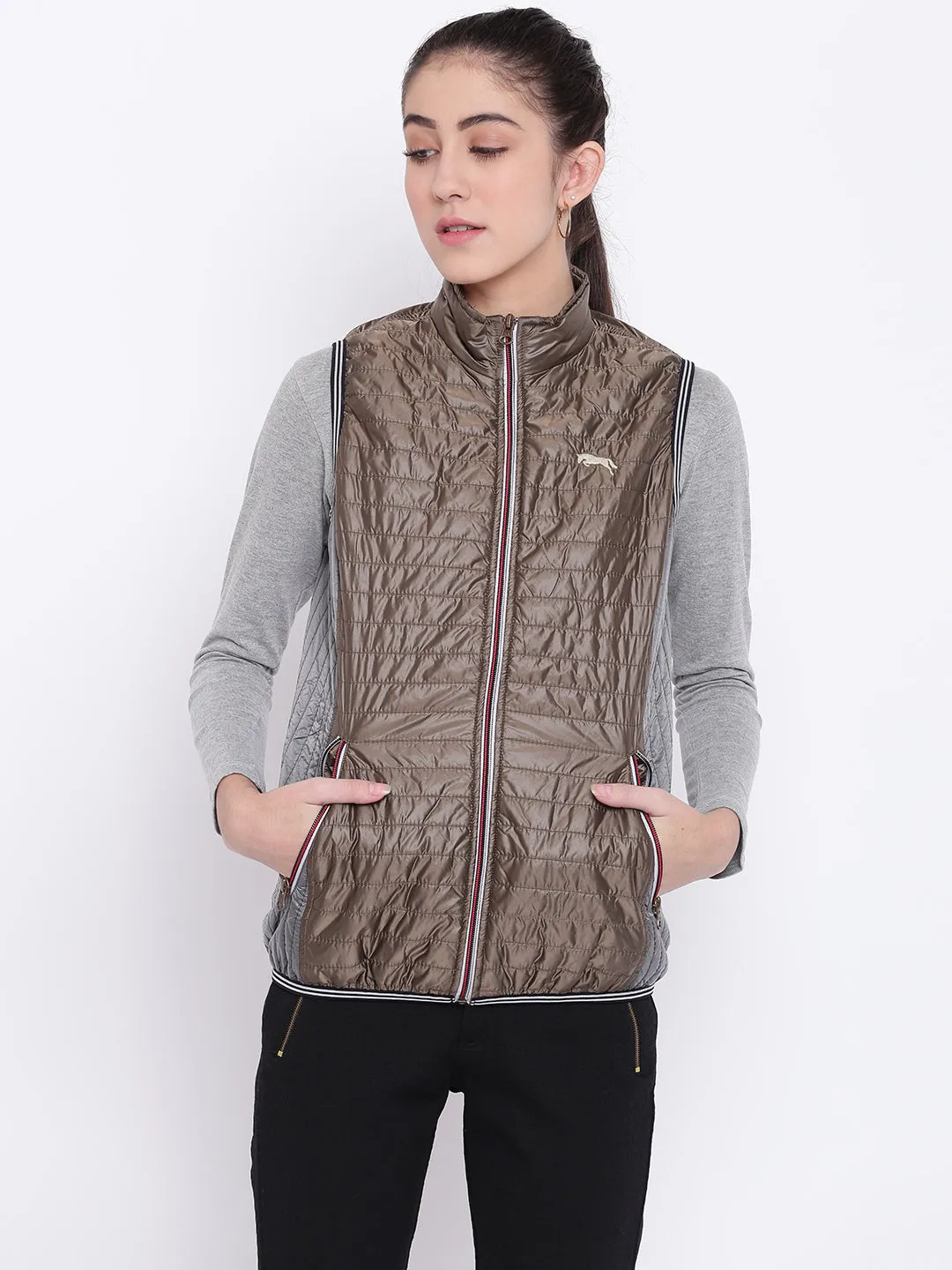 Women Copper Casual Quilted Jacket