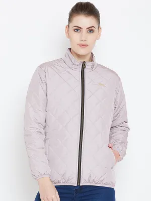 Womens Solid Silver Quilted Jacket