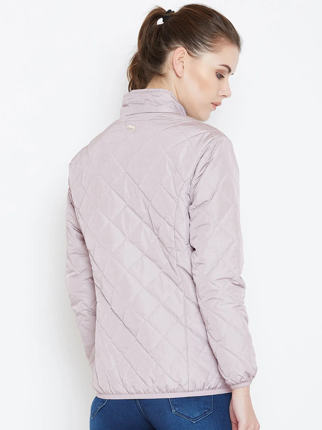 Womens Solid Silver Quilted Jacket