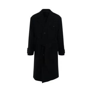 Wool Belted Long Coat in Black