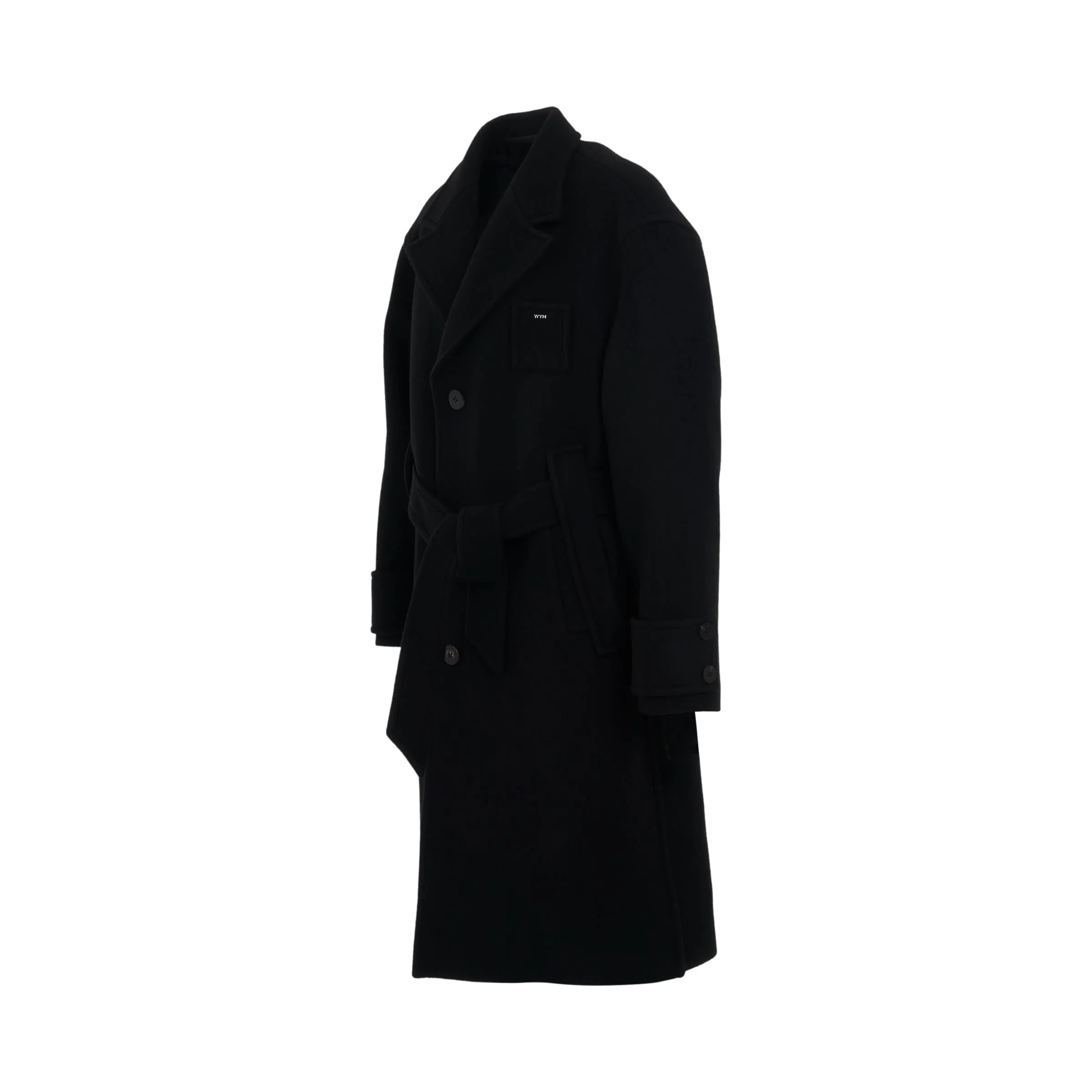 Wool Belted Long Coat in Black