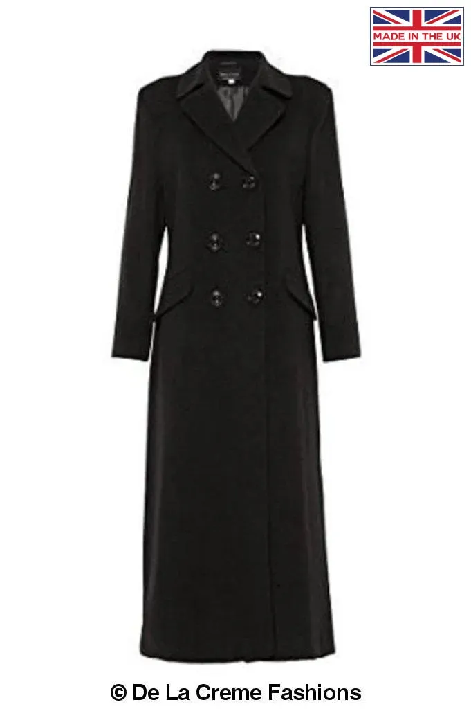 Wool Blend Double Breasted Long Coat