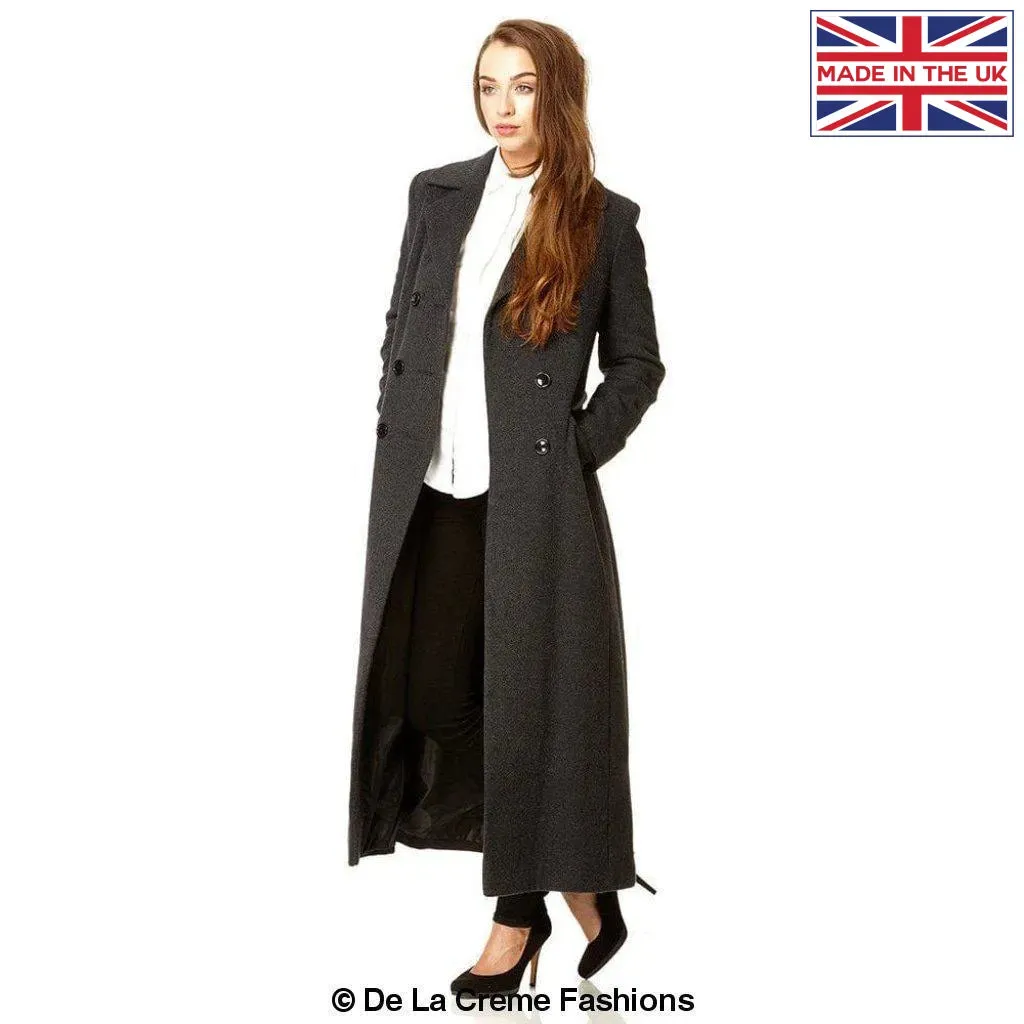 Wool Blend Double Breasted Long Coat