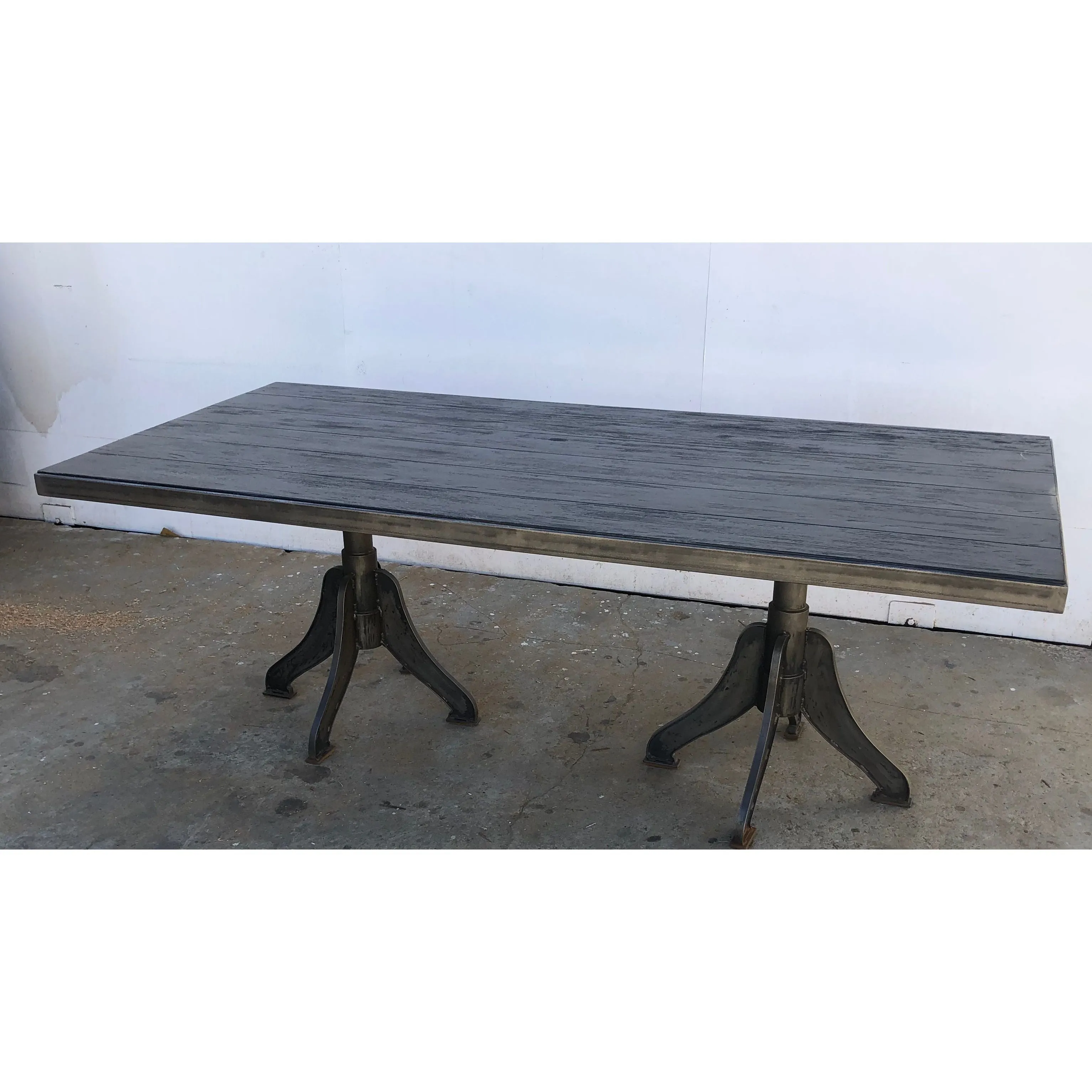 Zander, Industrial Metal Double Pedestal Dining Table